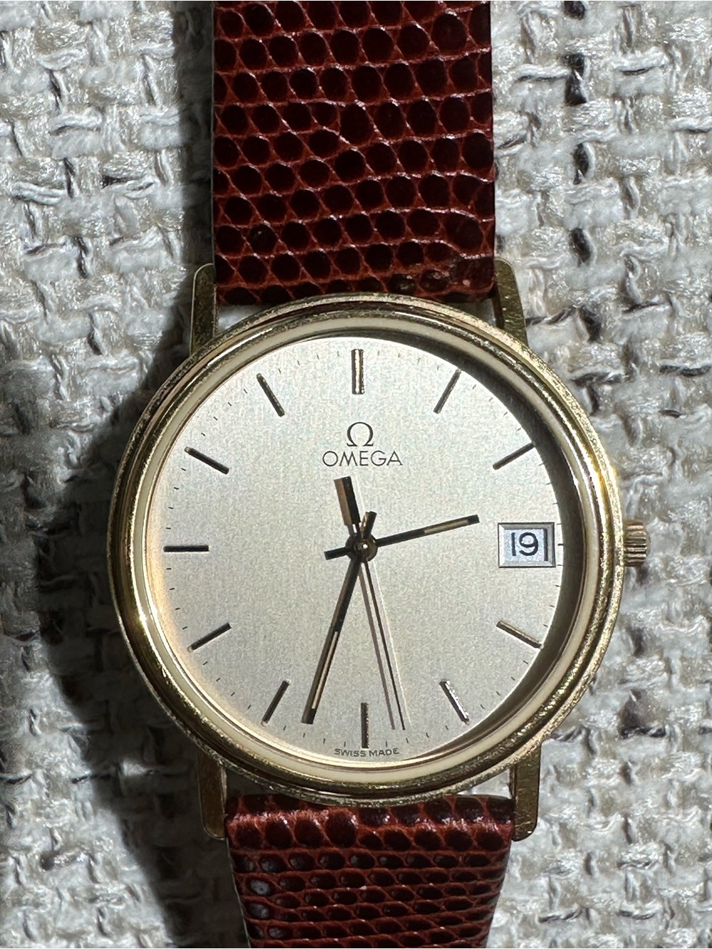 Omega Gold-Tone Dress Watch with Brown Leather Strap